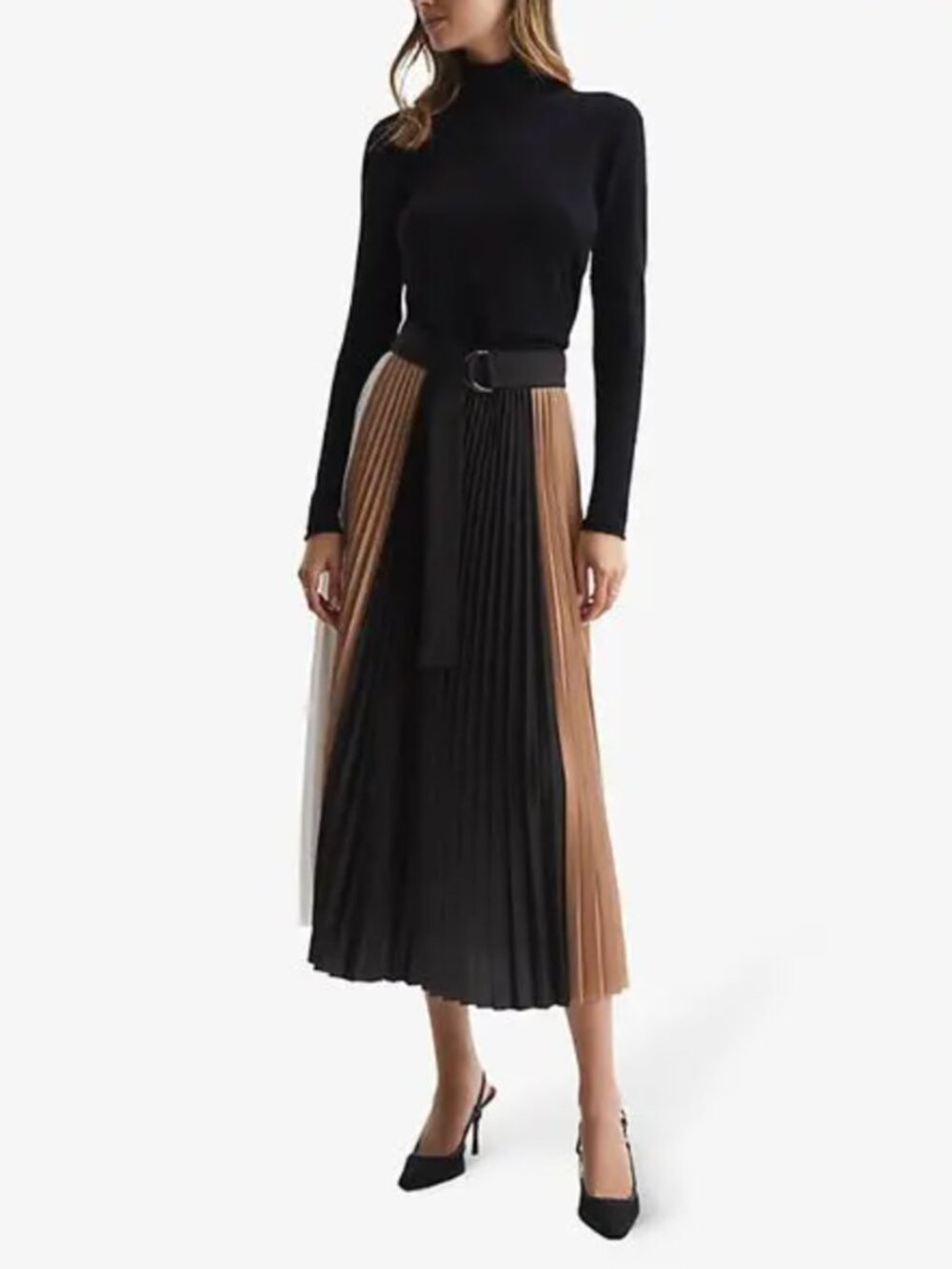 REISS  Ava Block-Print Pleated Woven Maxi Skirt With Belt - Picture 5 of 14